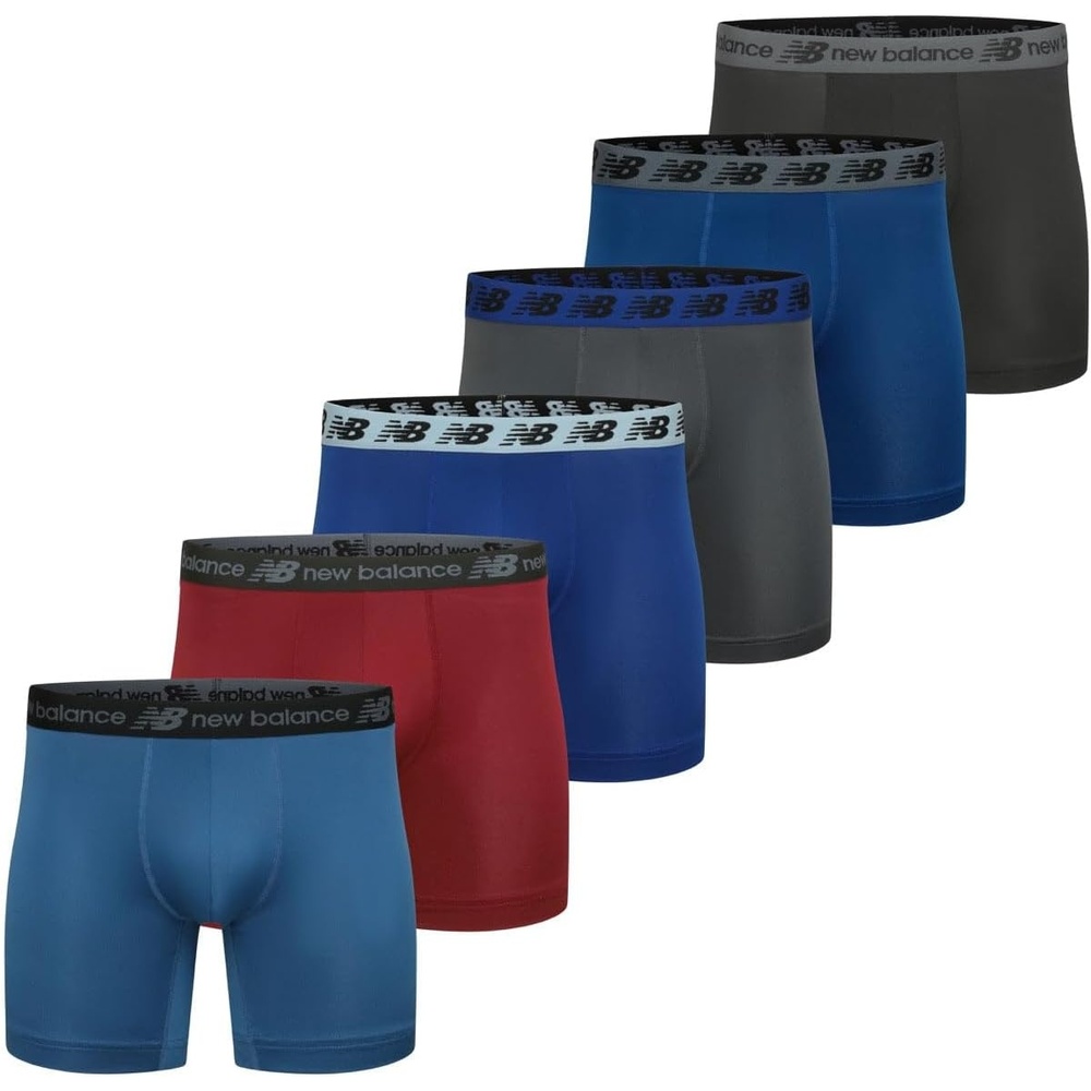 image:imageNew Balance Mens Performance Boxer Briefs Moisture Wicking Lightweight Breathable Underwear Tagless 6 PackBlackTeam RoyalMercury Red Dark GreyBlue AgateIndigo
