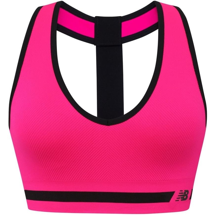 image:imageNew Balance Seamless Wirefree VNeck TBack Racer Sports Bra with Allover TextureAlpha Pink