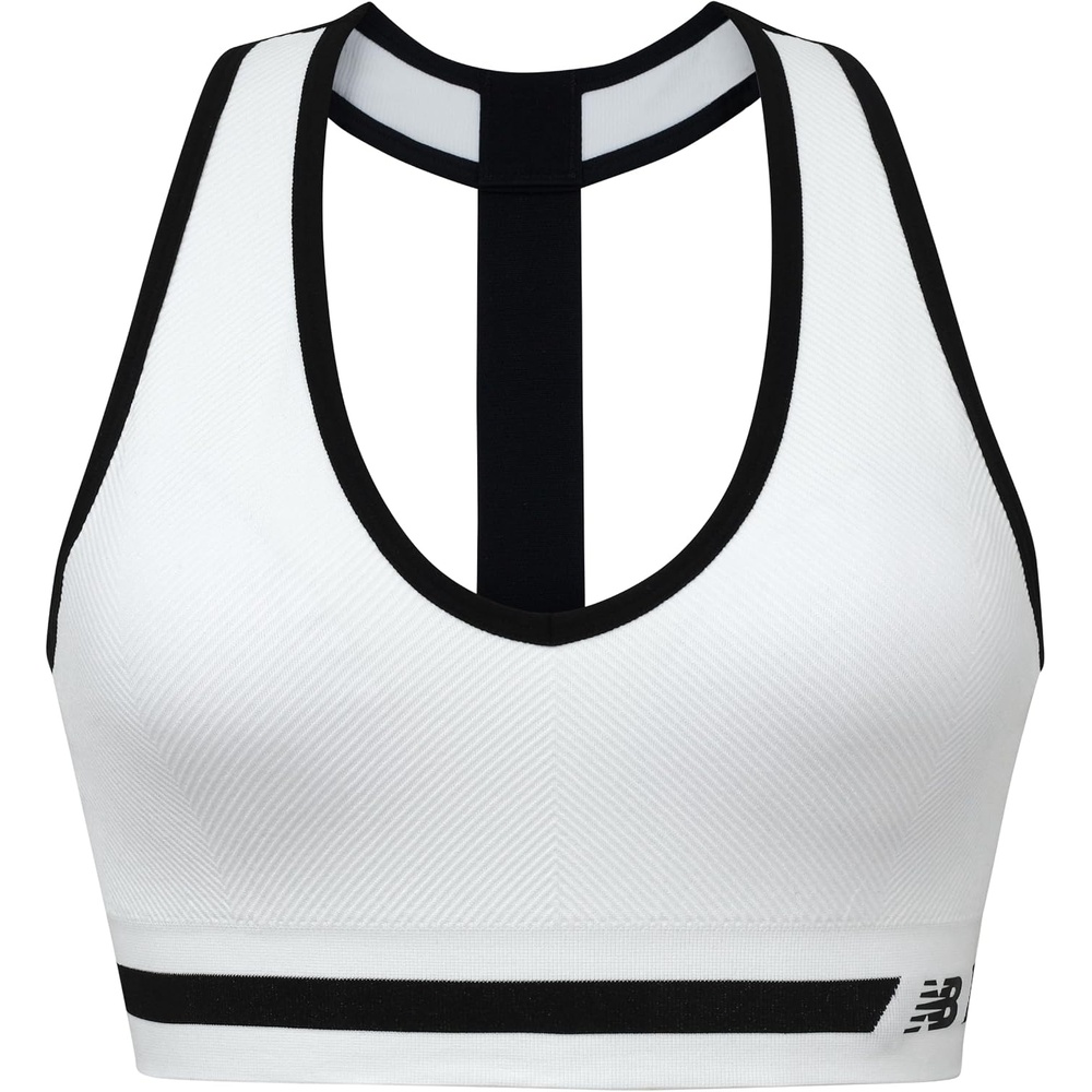 image:imageNew Balance Seamless Wirefree VNeck TBack Racer Sports Bra with Allover TextureMunsell White