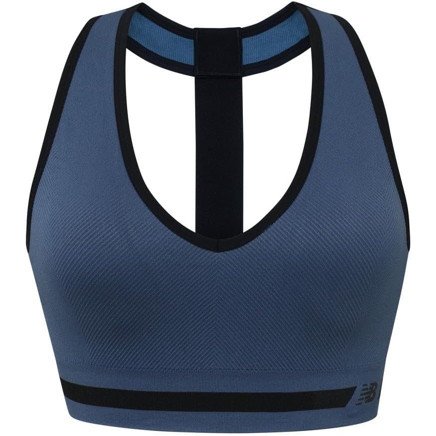 image:imageNew Balance Seamless Wirefree VNeck TBack Racer Sports Bra with Allover TextureVintage Indigo