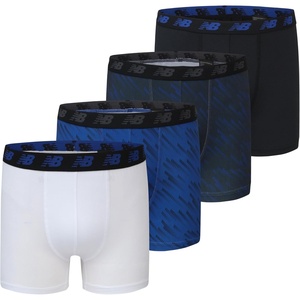 New Balance Boys’ 3.5″ Underwear, Performance Boxer Briefs (4 Pack)(Black/Team Royal/White/Magnet Print)