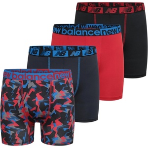 New Balance Boys’ 3.5″ Underwear, Performance Boxer Briefs (4 Pack)(Team Red Thunderbolt Camo/Blue Graphite/Team Red/Black)