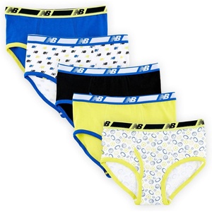 New Balance Boys’ Non-brushed Jersey Performance Wicking Cotton Brief Underwear (5 Pack)(Hi-lite/Sports Ball/Logo Bg/Team Royal/Black)