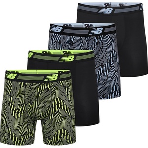 New Balance Men’s 6″ Performance No Fly Boxer Brief Underwear (4 Pack)(Black/Azure Print/Black/Hi-lite Print)