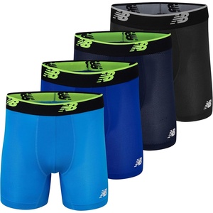 New Balance Men’s Mesh Jersey Performance Wicking No Fly Boxer Briefs Underwear (4 Pack)(Black(st)/Pigment(hl)/Bolt/Team Royal)