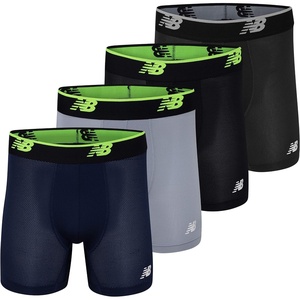 New Balance Men’s Mesh Jersey Performance Wicking No Fly Boxer Briefs Underwear (4 Pack)(Black(st)/Steel/Pigment(rg)/Black(rg))