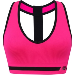 New Balance Seamless Wirefree V-Neck, T-Back Racer Sports Bra with Allover Texture(Alpha Pink)