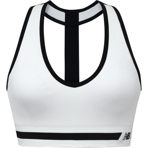 New Balance Seamless Wirefree V-Neck, T-Back Racer Sports Bra with Allover Texture(Munsell White)