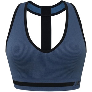 New Balance Seamless Wirefree V-Neck, T-Back Racer Sports Bra with Allover Texture(Vintage Indigo)