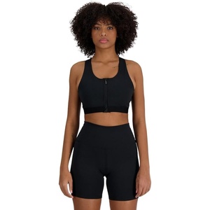 New Balance Women’s Nb Sleek Medium Support Pocket Zip Front Bra(Black)