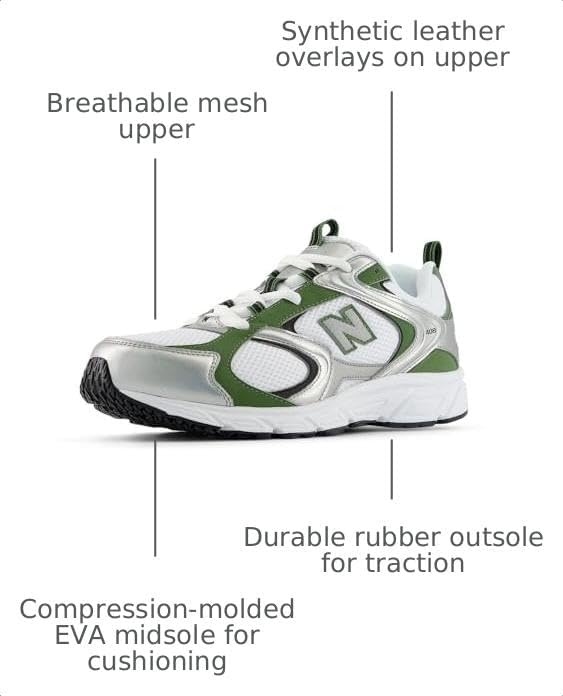 image:imageNew Balance Unisex Adult 408WhiteSilver MetallicUtility Green