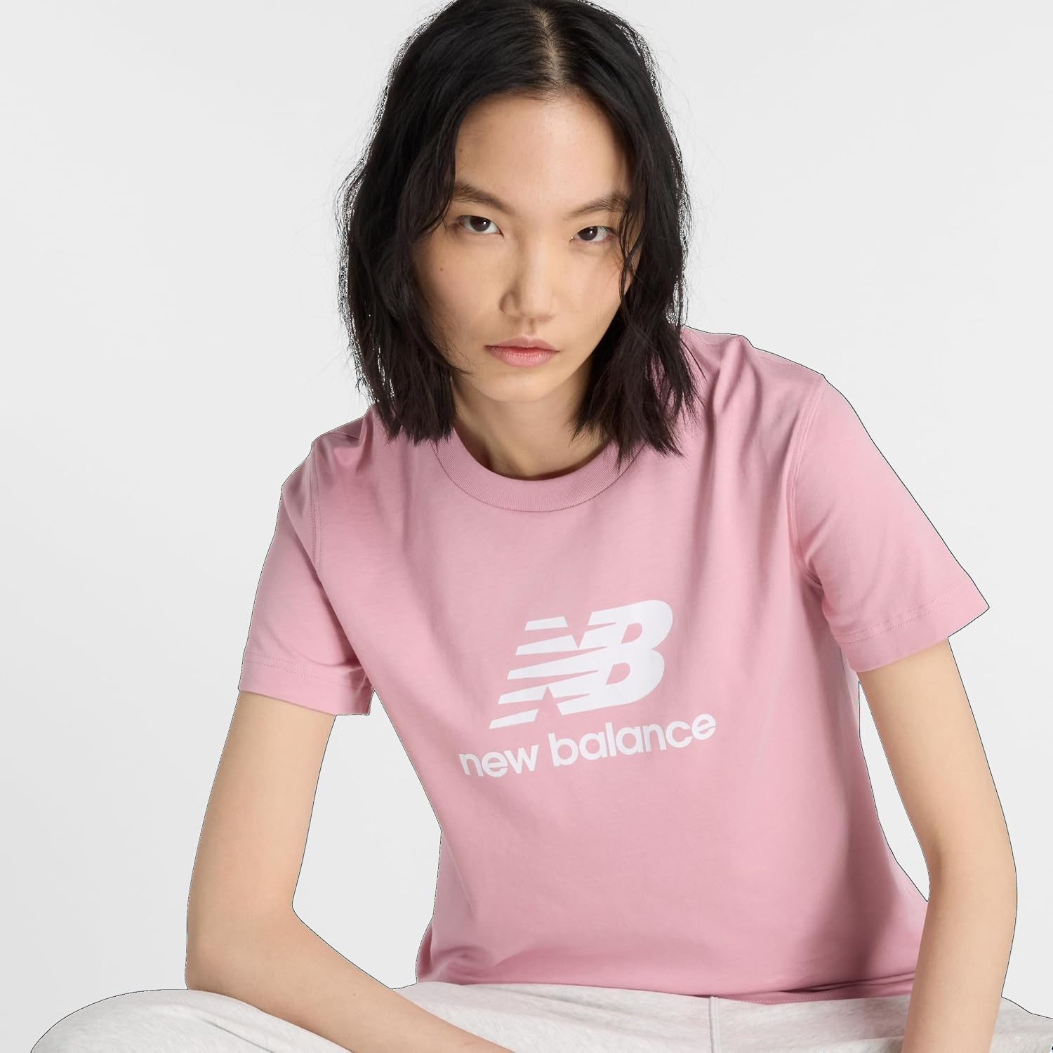 image:imageNew Balance Womens Sport Essentials Jersey Logo TShirtPink Taffy