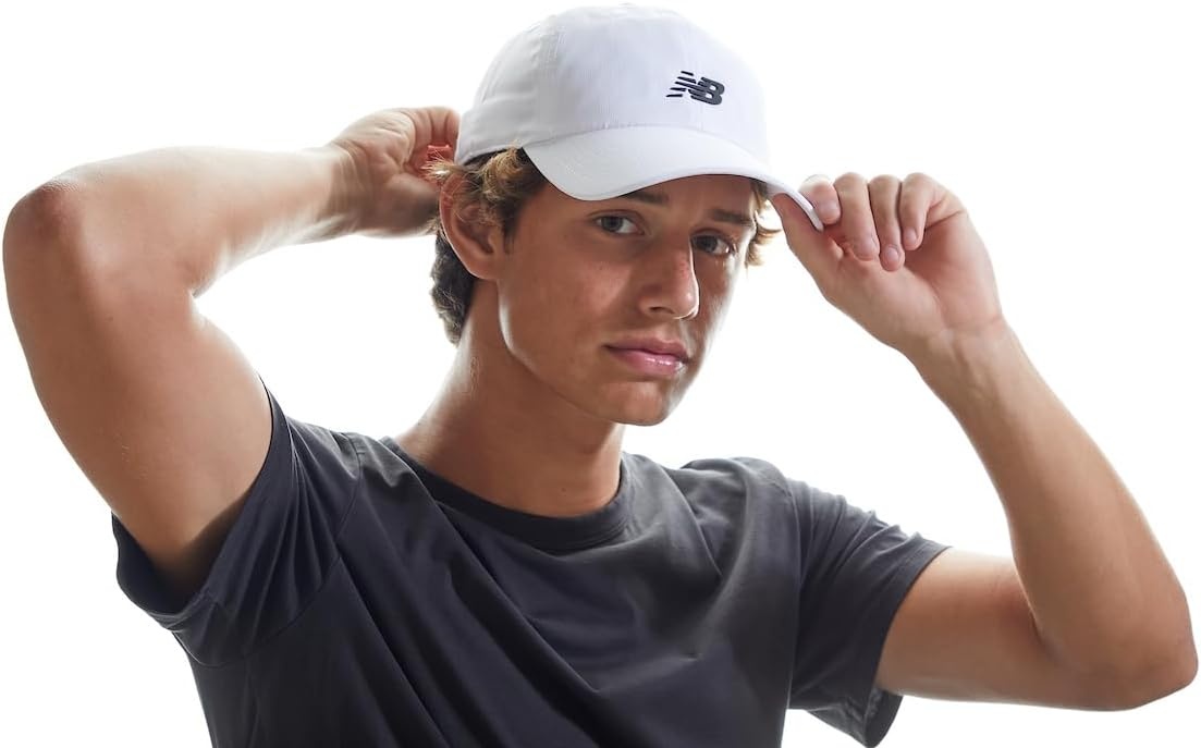 image:imageNew Balance Adult Unisex 6 Panel Lightweight Adustable Performance Workout Gym Running HatNatural White