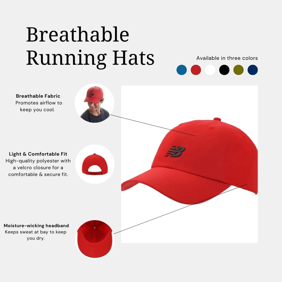 image:imageNew Balance Adult Unisex 6 Panel Lightweight Adustable Performance Workout Gym Running HatNavy