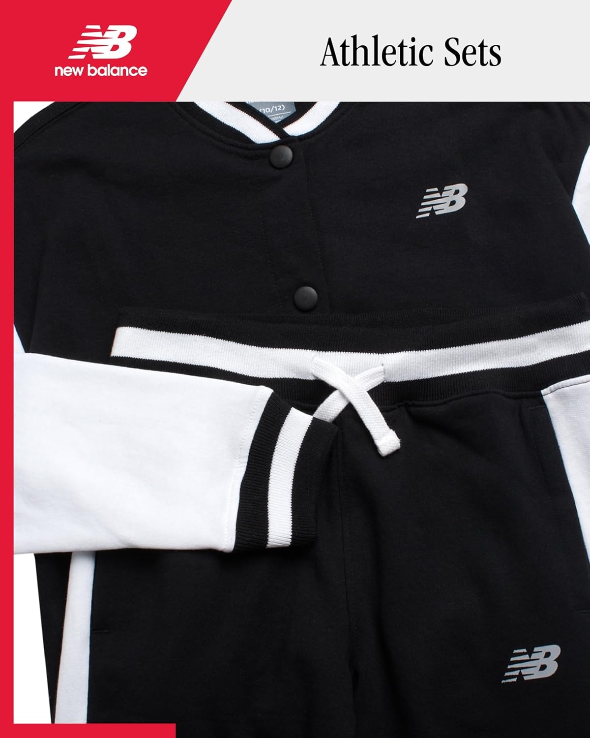 image:imageNew Balance Girls 2 Piece Fleece Baseball Jacket amp Jogger Sweatpants 712Black