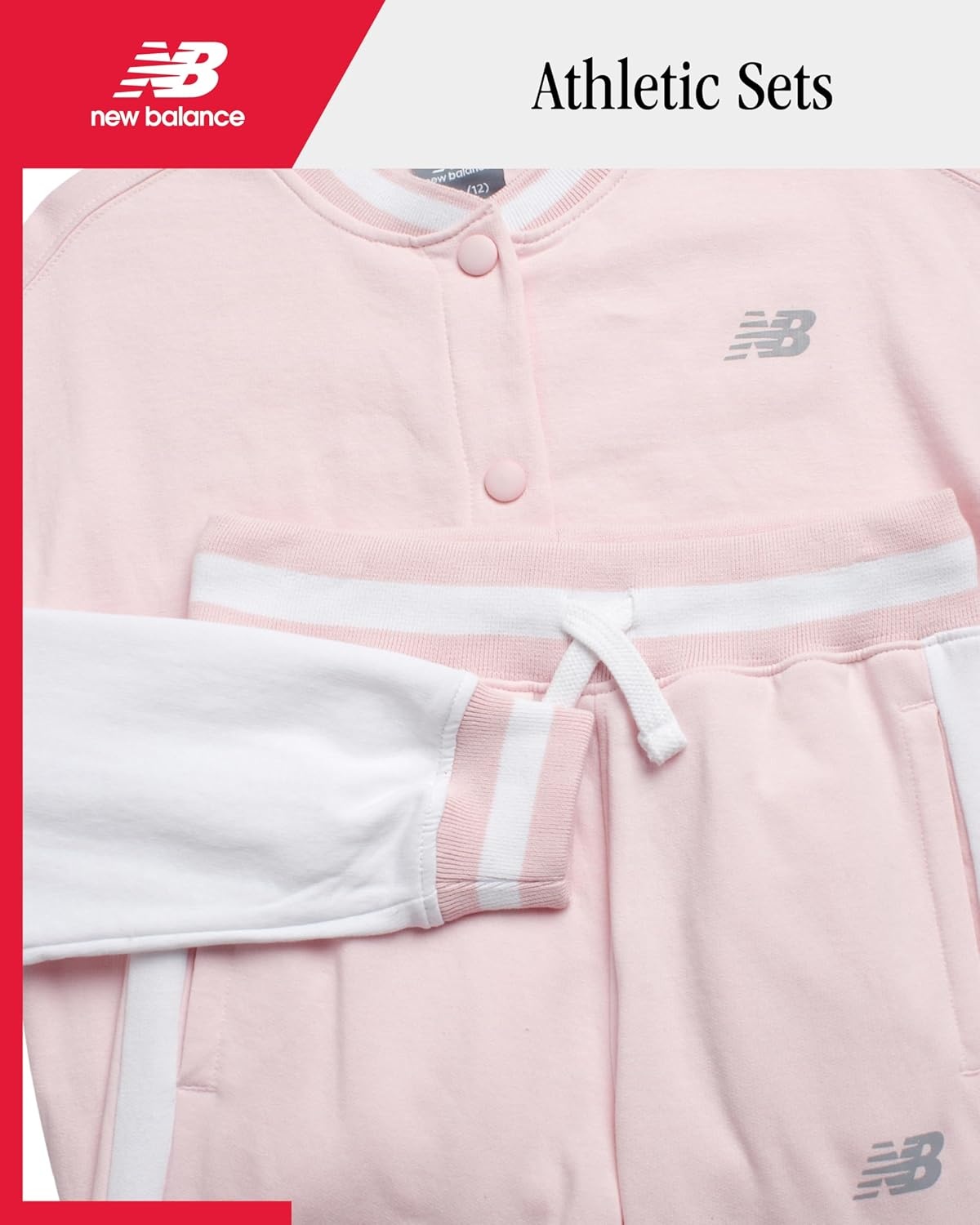 image:imageNew Balance Girls 2 Piece Fleece Baseball Jacket amp Jogger Sweatpants 712Rose Sugar