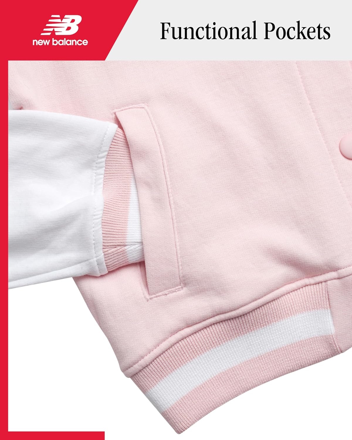 image:imageNew Balance Girls 2 Piece Fleece Baseball Jacket amp Jogger Sweatpants 712Rose Sugar