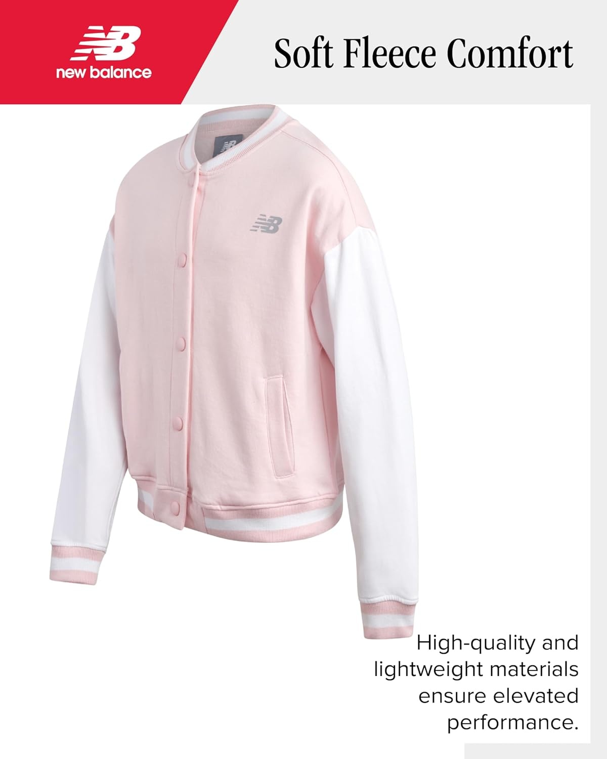 image:imageNew Balance Girls 2 Piece Fleece Baseball Jacket amp Jogger Sweatpants 712Rose Sugar