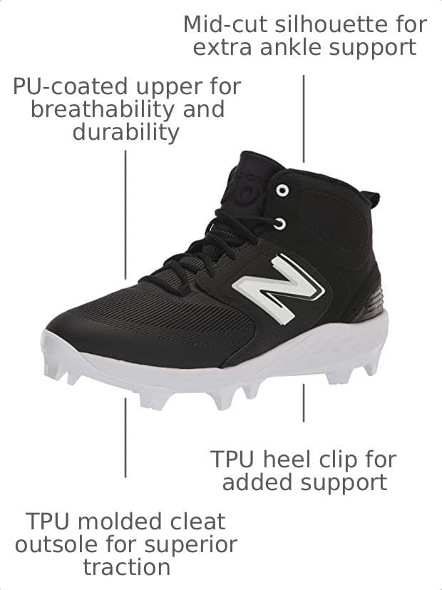 image:imageNew Balance Mens Fresh Foam 3000 V6 MidmoldedBaseball ShoeBlackWhite