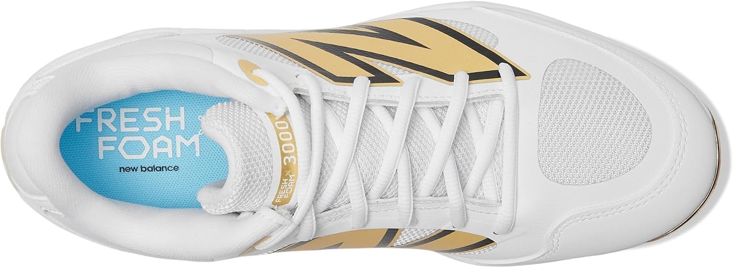 image:imageNew Balance Mens Fresh Foam 3000 V7 Molded Baseball ShoeWhiteMetallic Gold