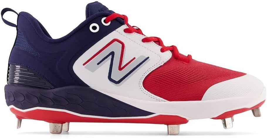 image:imageNew Balance Mens Fresh Foam X 3000 V6 Metal Baseball ShoesWhiteNavy BlueRed