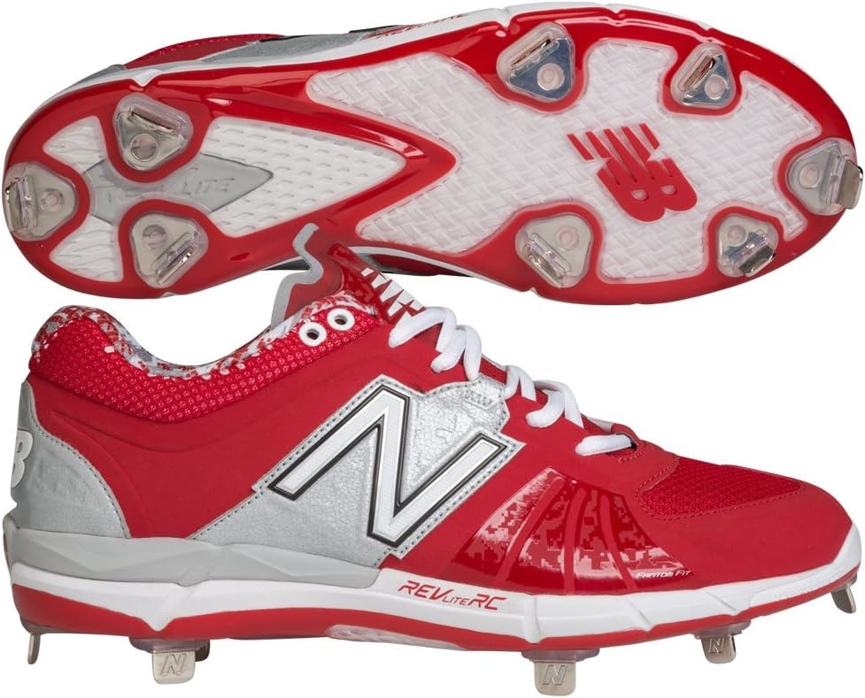 image:imageNew Balance Mens L3000V2 Metal Low Baseball CleatsRedSilver