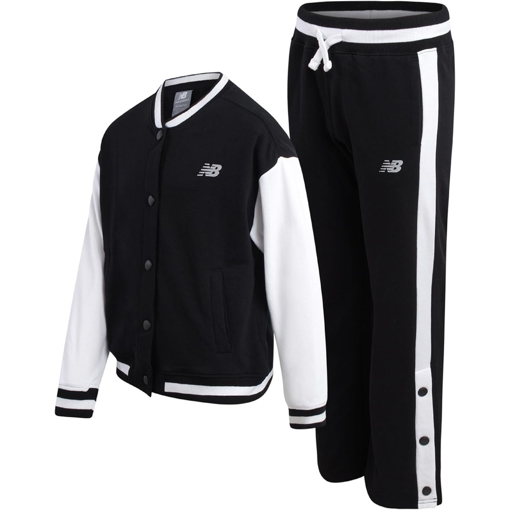 image:imageNew Balance Girls 2 Piece Fleece Baseball Jacket amp Jogger Sweatpants 712Black