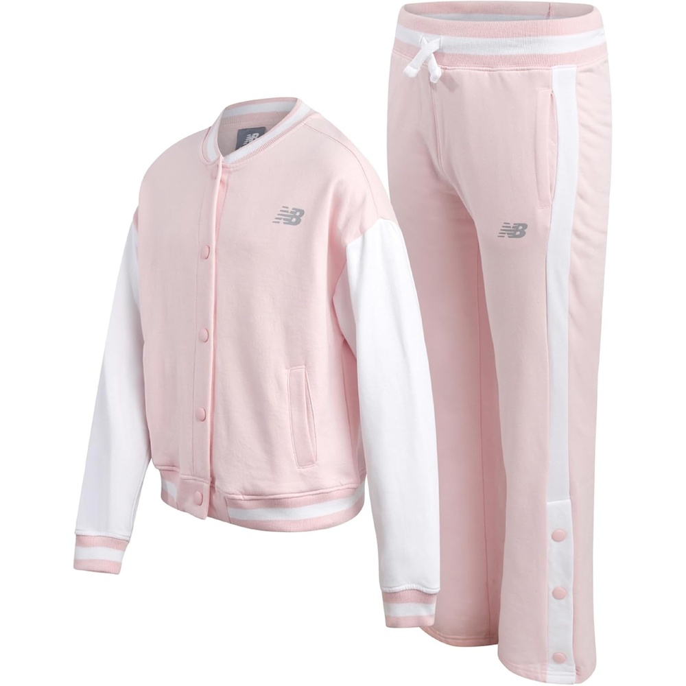 image:imageNew Balance Girls 2 Piece Fleece Baseball Jacket amp Jogger Sweatpants 712Rose Sugar
