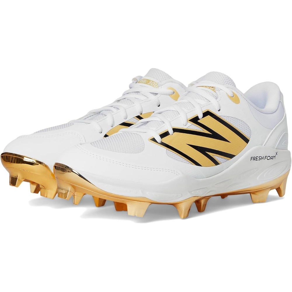 image:imageNew Balance Mens Fresh Foam 3000 V7 Molded Baseball ShoeWhiteMetallic Gold