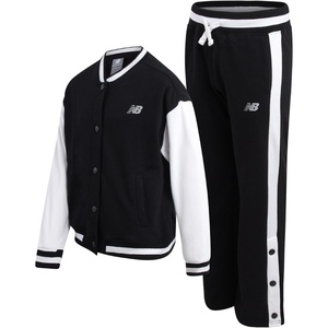 New Balance Girls 2 Piece Fleece Baseball Jacket & Jogger Sweatpants 7-12(Black)
