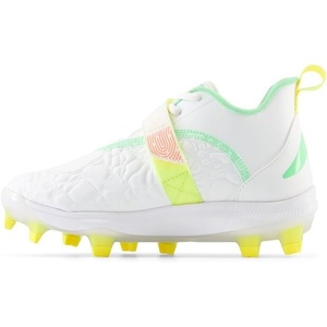New Balance Kids’ Lindor V2 Baseball Shoes(White/Neon Dragonfly/Cosmic Pineapple)