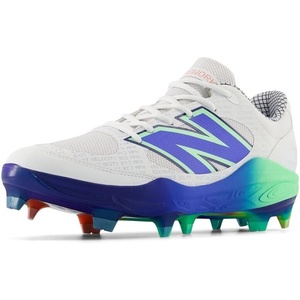 New Balance Men’s Fresh Foam 3000 V7 Molded Baseball Shoe(White/Electric Jade/Bright Lapis)