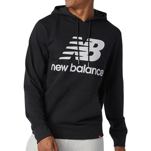 New Balance mens Nb Essentials Stacked Logo Pullover Hoodie(Black)