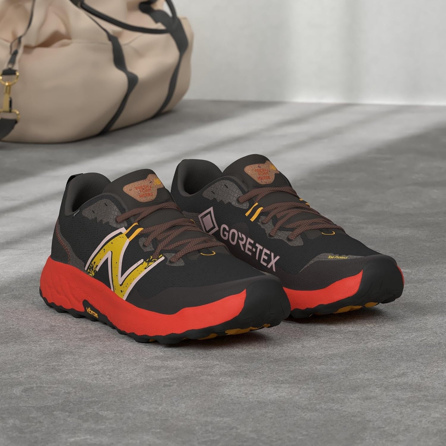 image:imageNew Balance Mens Fresh Foam X Hierro V7 ShoesBlacktopNeon DragonflyHot Marigold