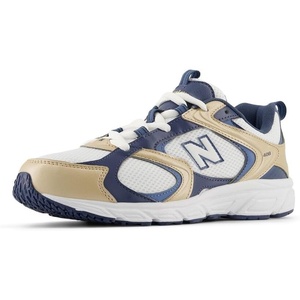 New Balance Men’s 408 V1 Sneakers(White/Gold Metallic/Vintage Indigo)