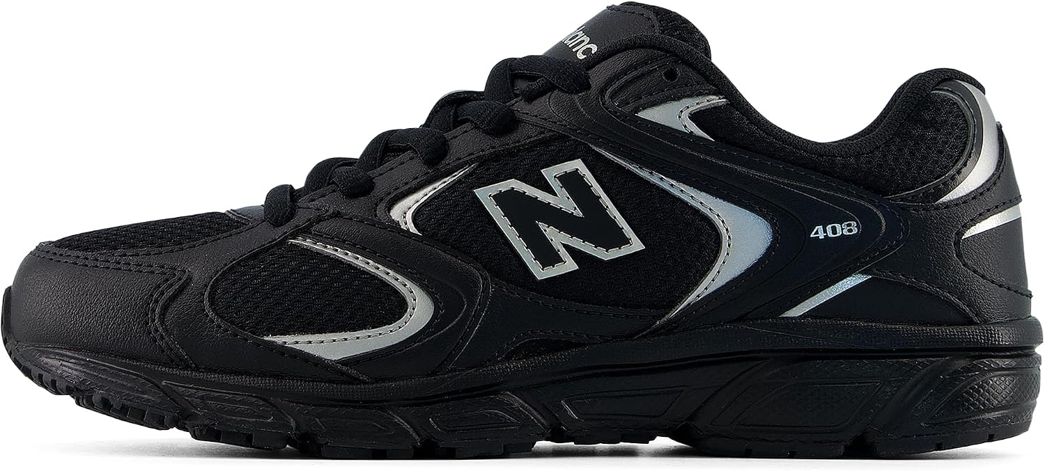 image:imageNew Balance Kids 408 Lace Sneaker Big KidBlackSilver Metallic