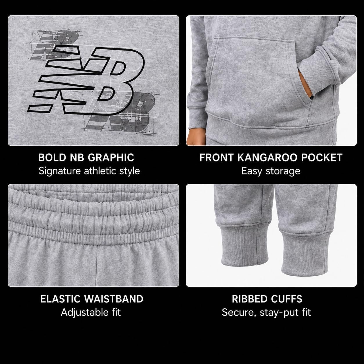 image:imageNew Balance Boys 2 Piece Fleece Pullover Hoodie amp Jogger Sweatpants 816Athlectic Grey