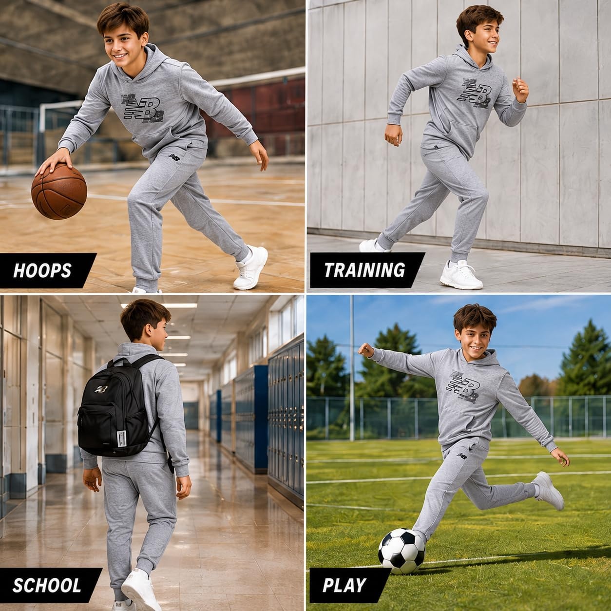 image:imageNew Balance Boys 2 Piece Fleece Pullover Hoodie amp Jogger Sweatpants 816Athlectic Grey