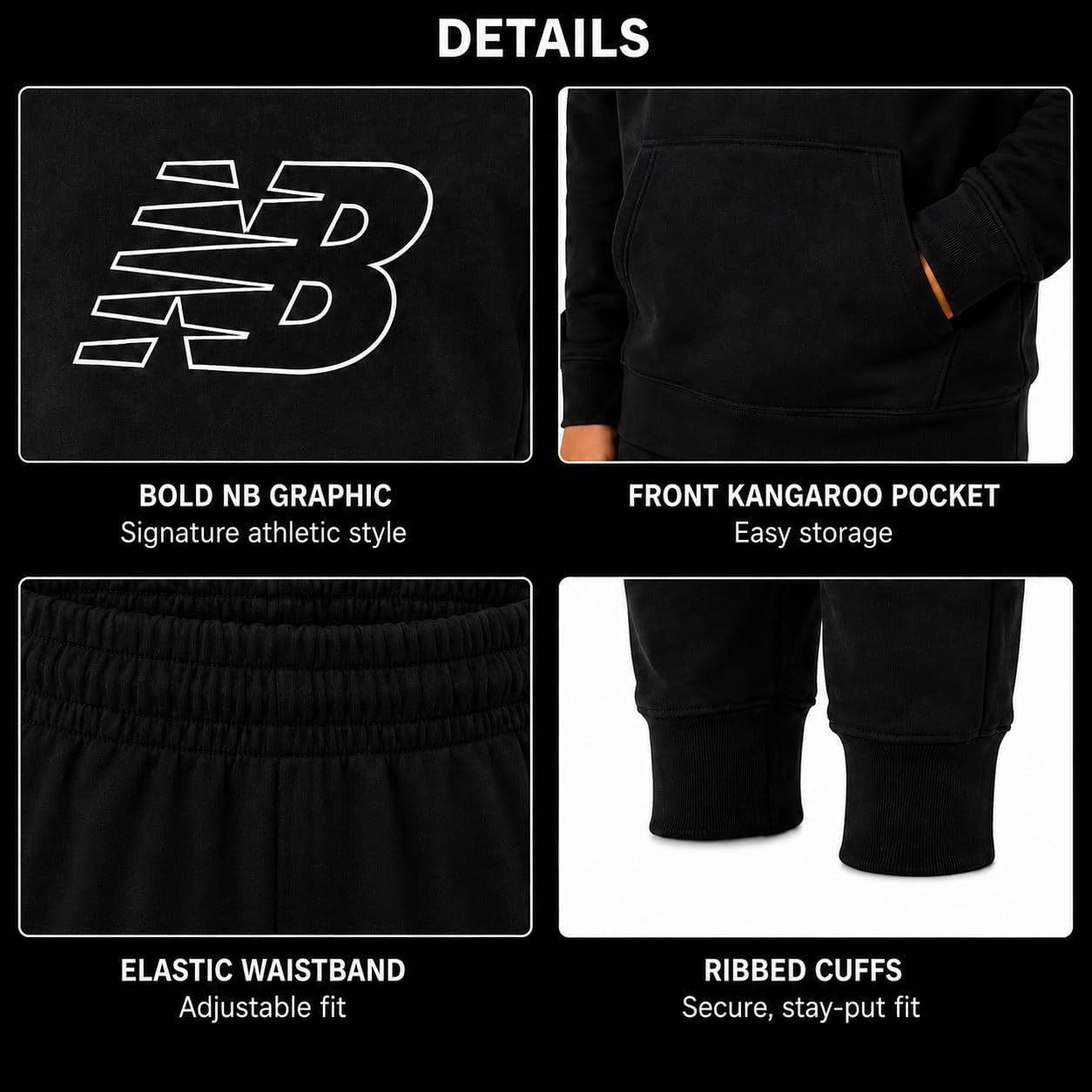 image:imageNew Balance Boys 2 Piece Fleece Pullover Hoodie amp Jogger Sweatpants 816Black