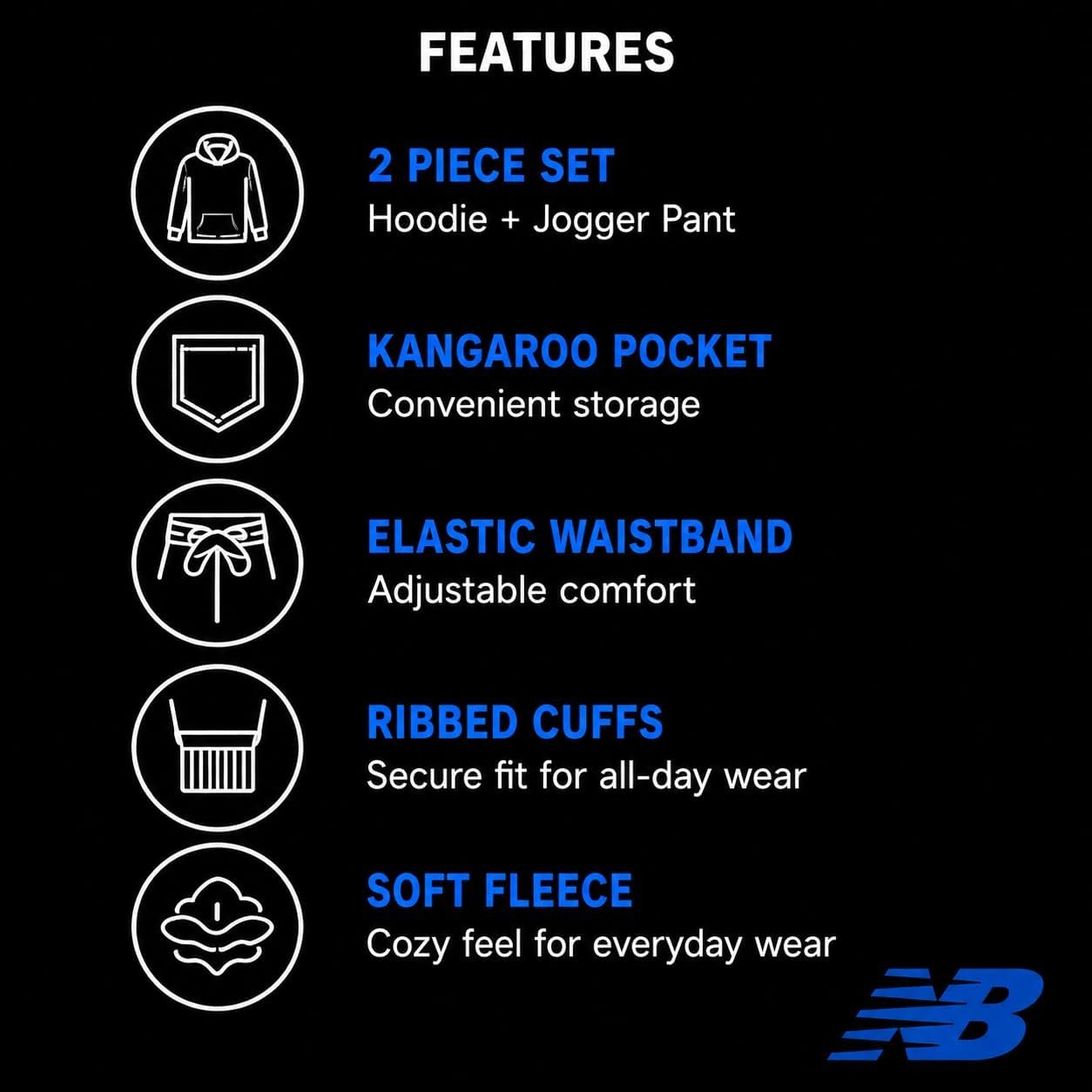 image:imageNew Balance Boys 2 Piece Fleece Pullover Hoodie amp Jogger Sweatpants 816Black