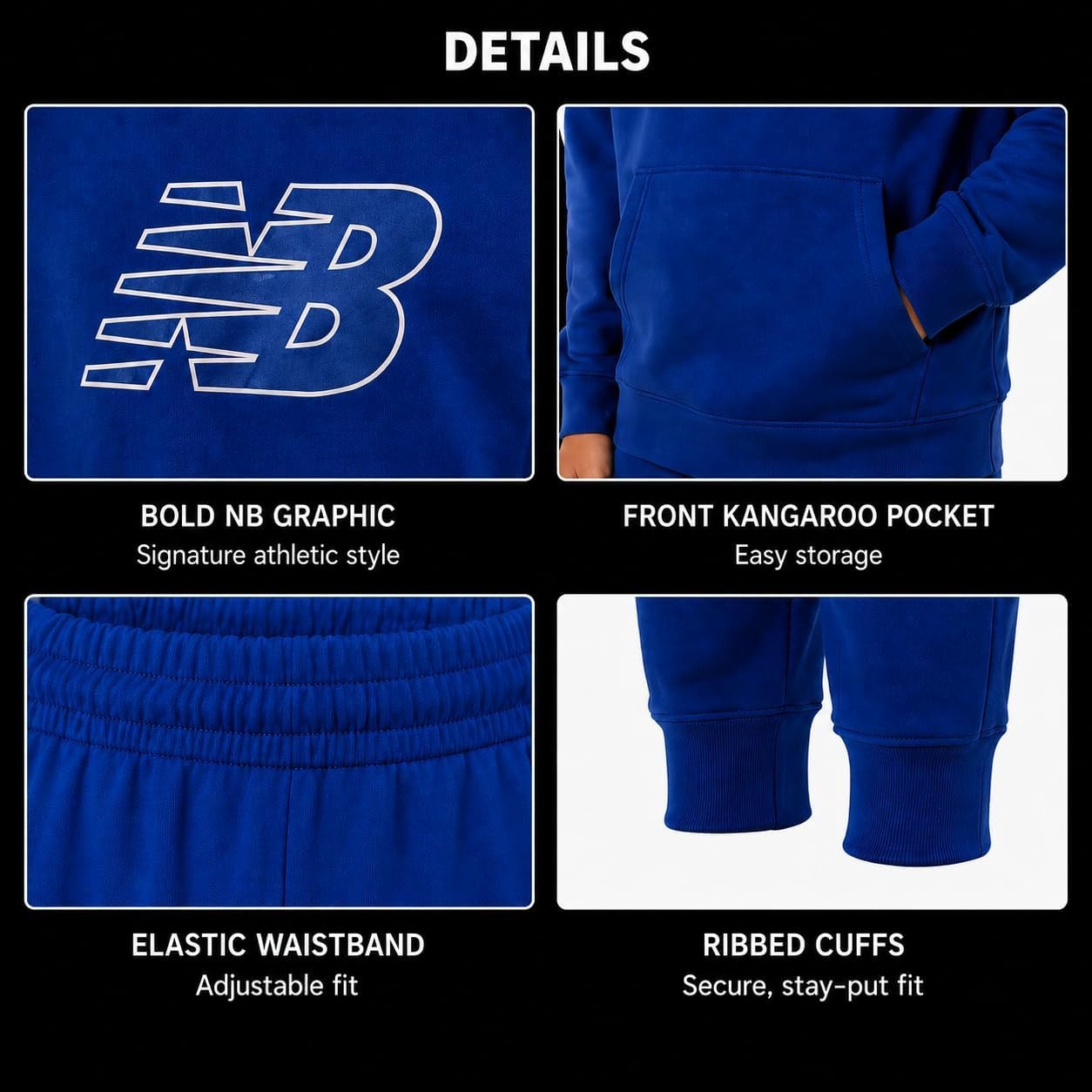 image:imageNew Balance Boys 2 Piece Fleece Pullover Hoodie amp Jogger Sweatpants 816Galaxy Blue