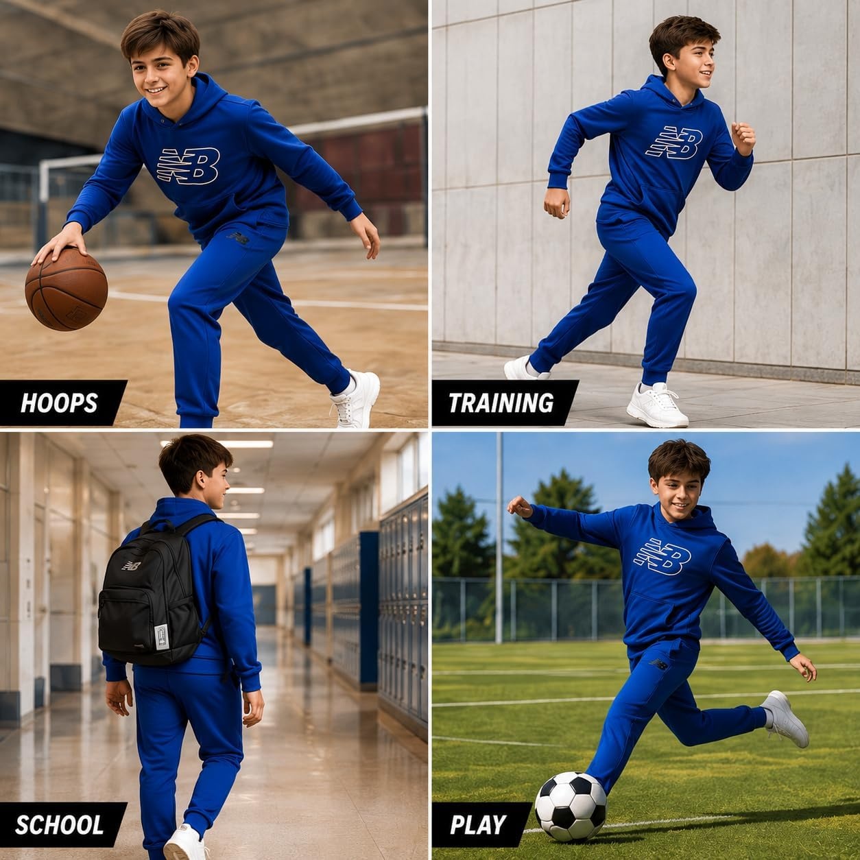 image:imageNew Balance Boys 2 Piece Fleece Pullover Hoodie amp Jogger Sweatpants 816Galaxy Blue