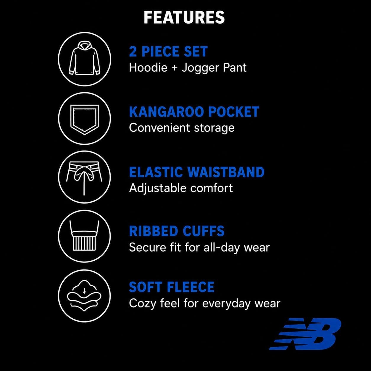 image:imageNew Balance Boys 2 Piece Fleece Pullover Hoodie amp Jogger Sweatpants 816Galaxy Blue