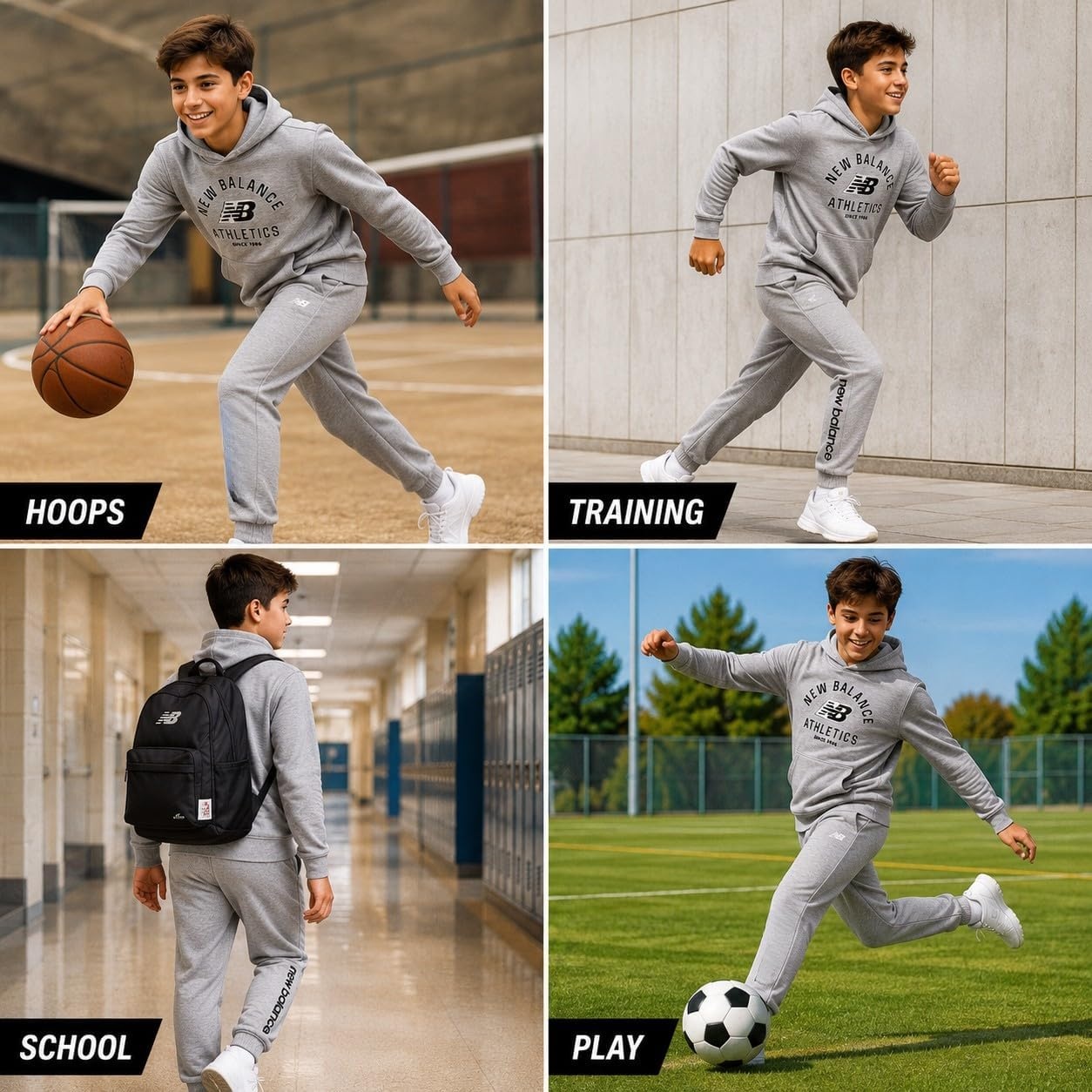 image:imageNew Balance Boys 2 Piece Fleece Pullover Hoodie amp Jogger Sweatpants 816Grey