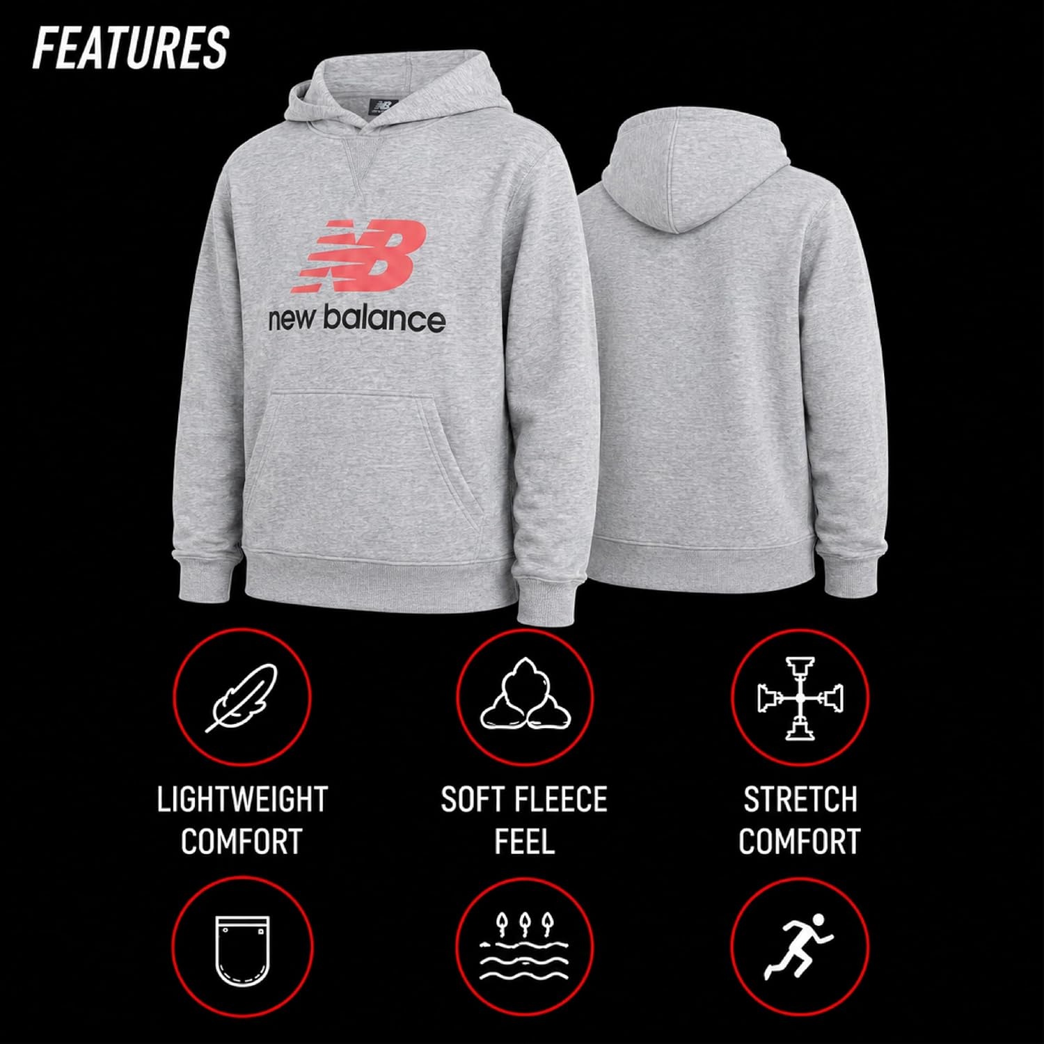 image:imageNew Balance Boys Lightweight Double Fleece Lined Pullover Hoodie 820Athlectic Grey