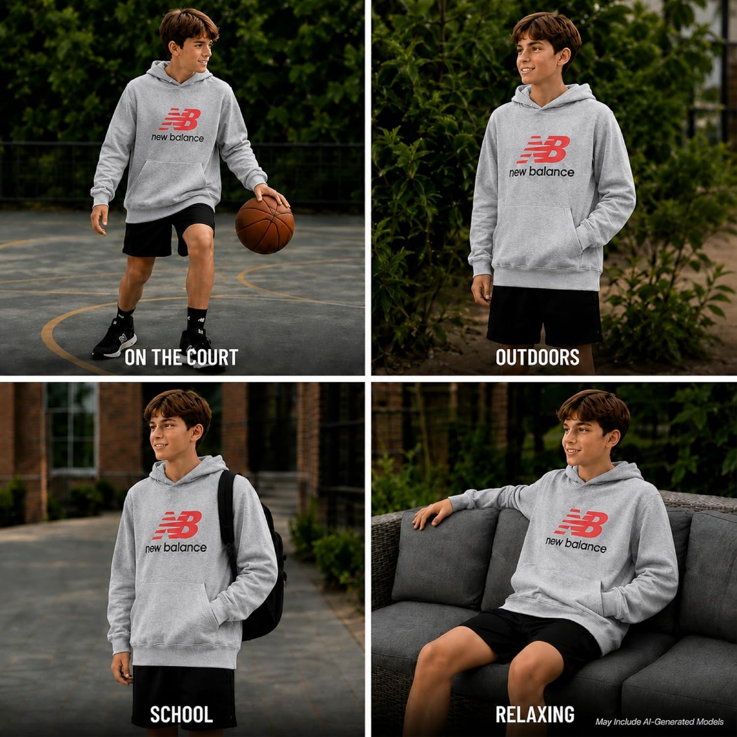 image:imageNew Balance Boys Lightweight Double Fleece Lined Pullover Hoodie 820Athlectic Grey