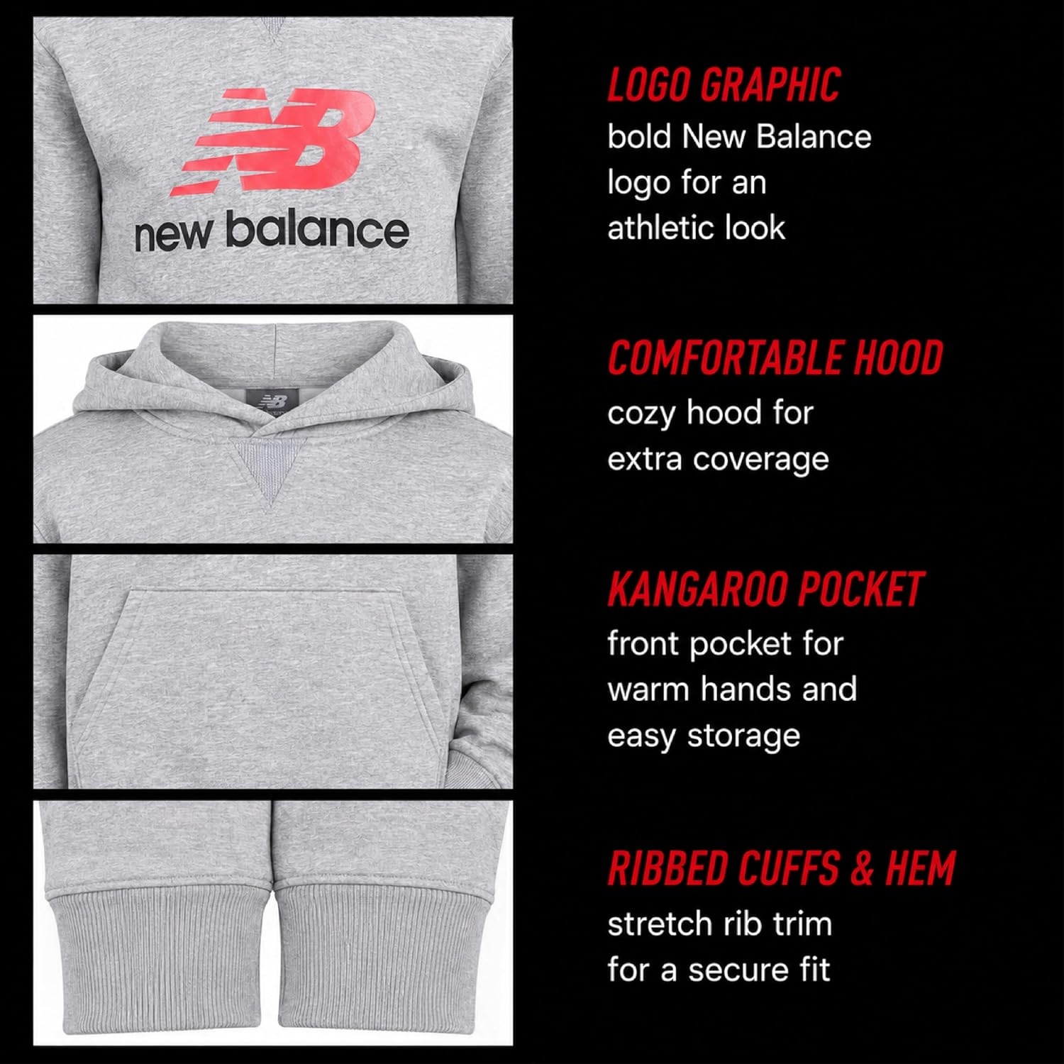 image:imageNew Balance Boys Lightweight Double Fleece Lined Pullover Hoodie 820Athlectic Grey