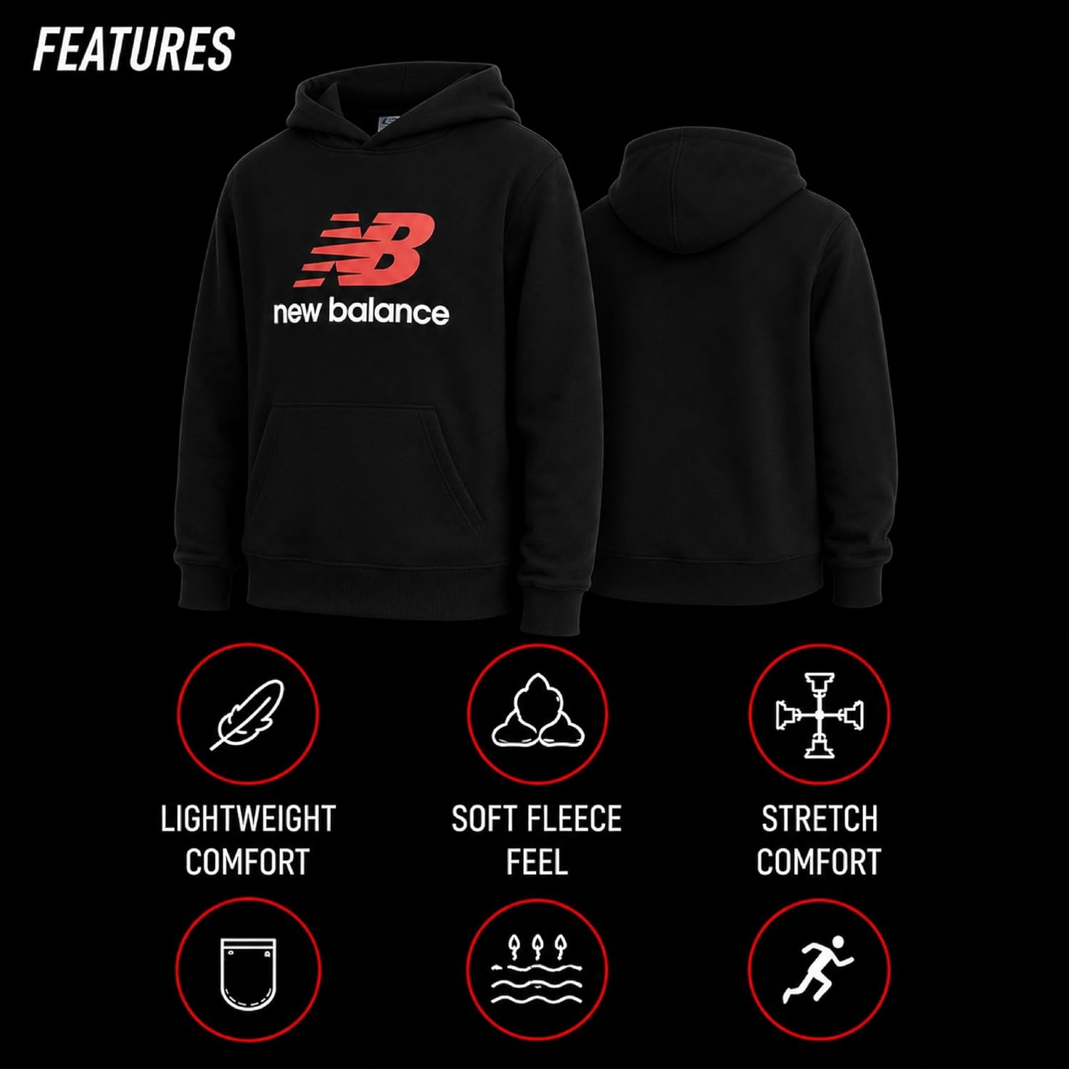 image:imageNew Balance Boys Lightweight Double Fleece Lined Pullover Hoodie 820Deep Black