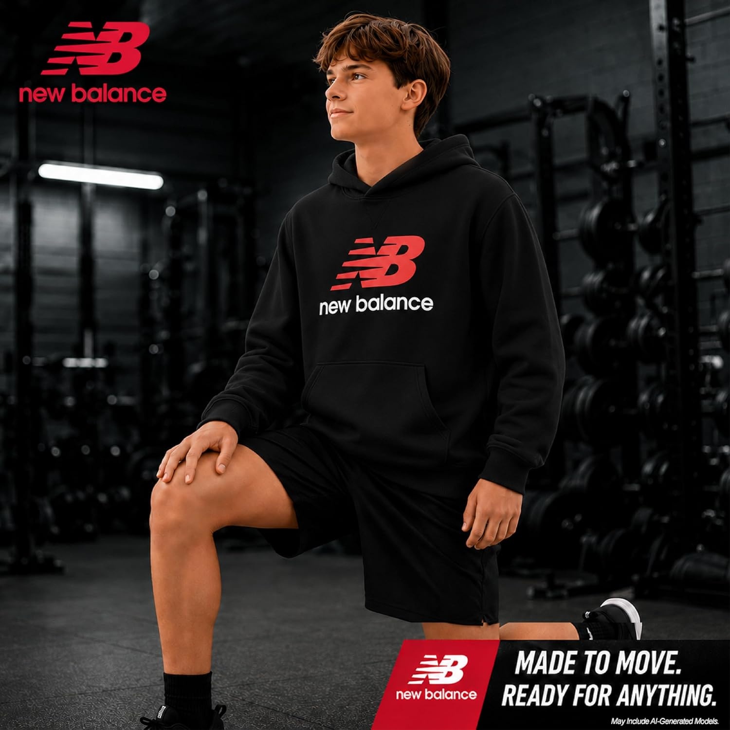 image:imageNew Balance Boys Lightweight Double Fleece Lined Pullover Hoodie 820Deep Black
