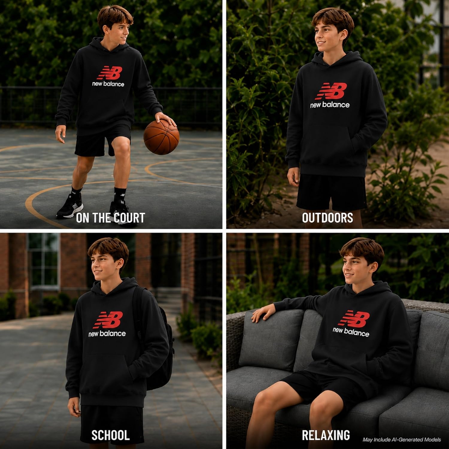image:imageNew Balance Boys Lightweight Double Fleece Lined Pullover Hoodie 820Deep Black